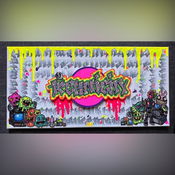 Handmade Other - Original Art “Technicity” Independent Artist Mixed Media Graffiti Canvas 12X24